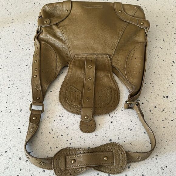 BCBG MAXAZRIA Olive Green Pebbled Leather Hobo Shoulder Bag Slouchy Purse Studs - Picture 9 of 16